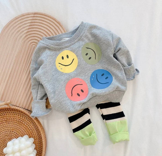 2pc Smiley Sweater And Striped Leggings